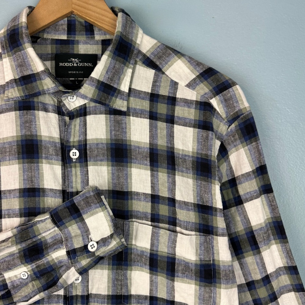Rodd & Gunn Mens Large Multicolor Plaid Linen Blend Long Sleeve Button Up Shirt